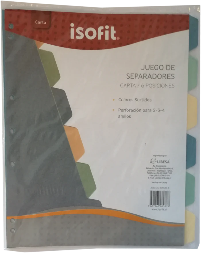 SEPARADORES DE CARTULINA X 6 DIV TAMAÑO/OFICIO
