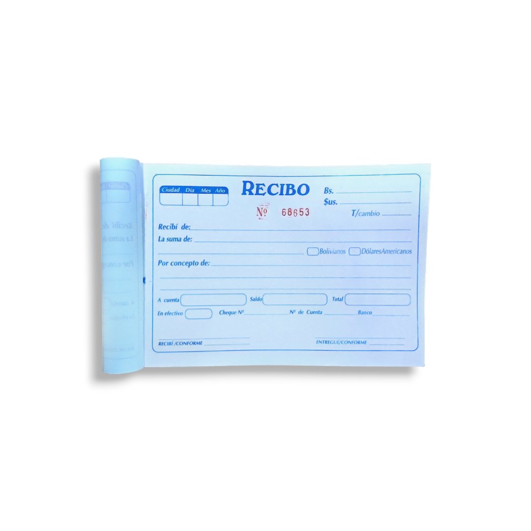 TALONARIO DE RECIBO NUMERADO COPIA SIN QUIMICO 1/4