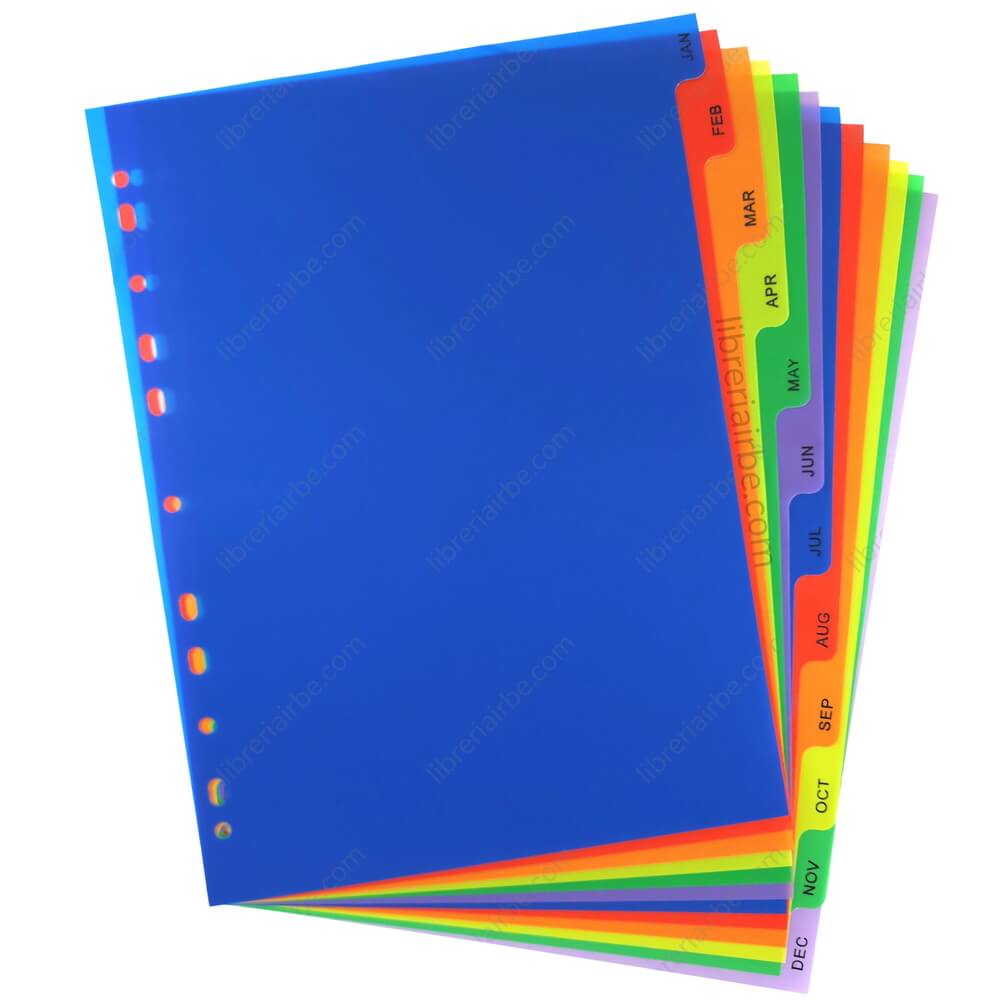 SEPARADOR DE HOJAS PLASTICO 10 DIV. DIF. COLORES C/NUMERO